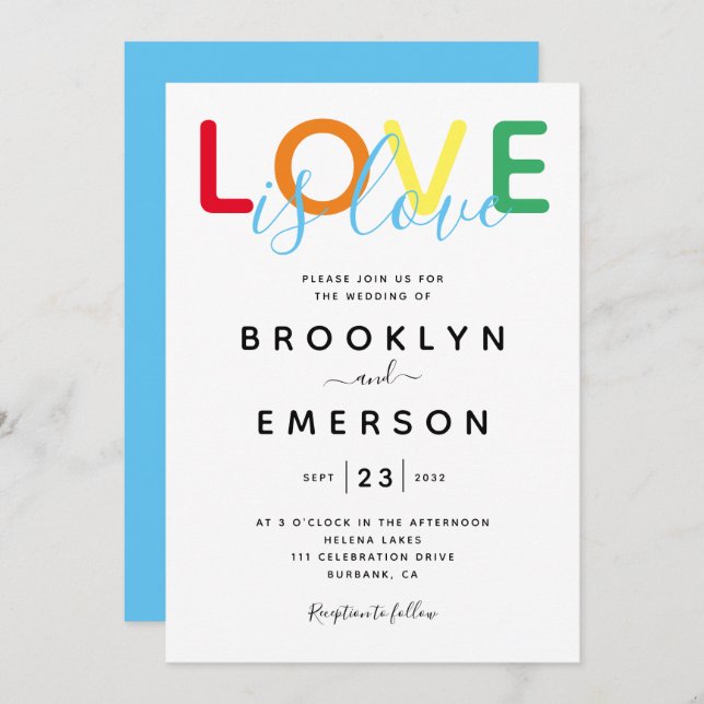 Love is Love Rainbow Gay Wedding Invitation (Front/Back)