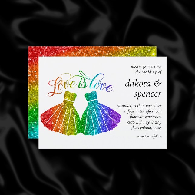 Love is Love | Rainbow Glitter Lesbian Wedding Invitation (Creator Uploaded)