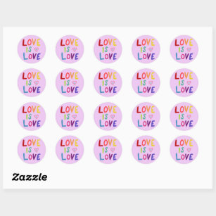 LOVE IS LOVE Rainbow Handlettering Set of  Classic Round Sticker