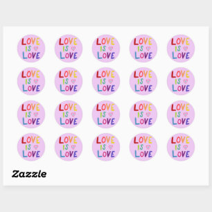 LOVE IS LOVE Rainbow Handlettering Set of  Classic Round Sticker