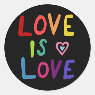 LOVE IS LOVE Rainbow Handlettering Set of  Classic Round Sticker
