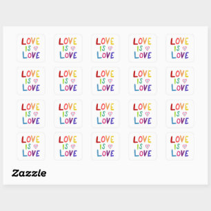 LOVE IS LOVE Rainbow Handlettering Set of Square Sticker