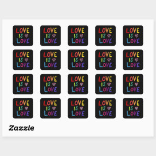 LOVE IS LOVE Rainbow Handlettering Set of Square Sticker