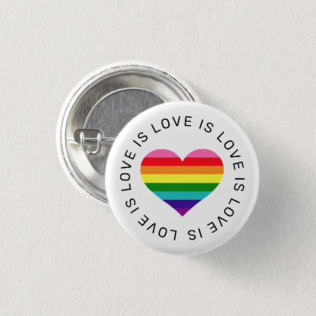 Love is Love Rainbow Heart LGBTQ Pride Month 1 Inch Round Button (Front & Back)