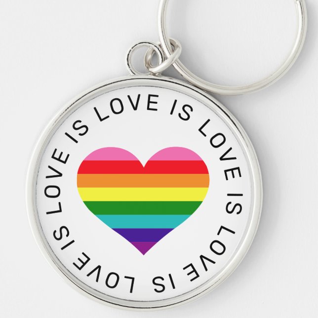 Love is Love Rainbow Heart LGBTQ Pride Month Keychain (Front)
