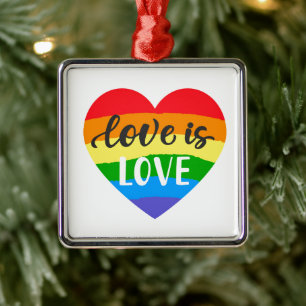 Love is Love Rainbow Heart Metal Ornament