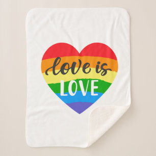 Love is Love Rainbow Heart Sherpa Blanket