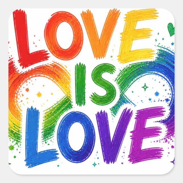 Love Is Love Rainbow Heart Square Sticker (Front)