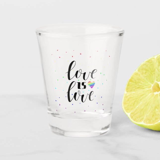 Love is Love | Rainbow Hearts Shot Glass (Front)
