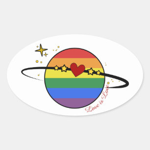 Love Is Love Rainbow LGBTQ Planet Oval Sticker
