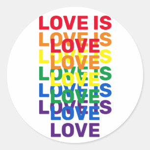 Love is love rainbow modern typography pattern classic round sticker
