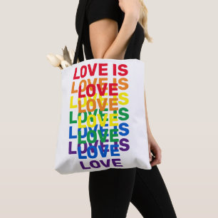 Love is love rainbow modern typography pattern tote bag