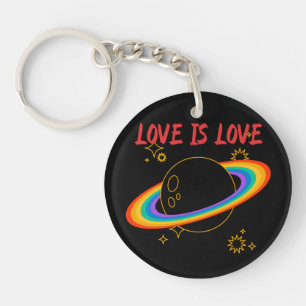 Love is love. Rainbow planet. LGBTQ+pride Keychain