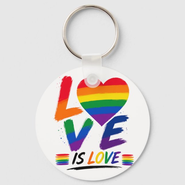 Love Is Love – Rainbow Pride Brush Design Keychain (Front)
