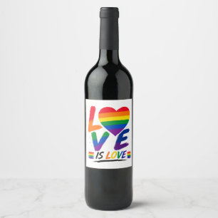 Love Is Love – Rainbow Pride Brush Design Wine Label