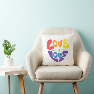 Love Is Love Rainbow Pride Heart Typography Throw Pillow