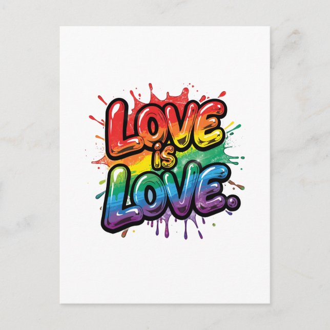 Love Is Love - Rainbow Pride Quote Art Postcard (Front)