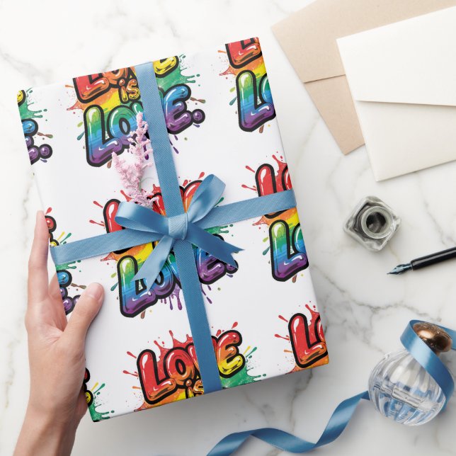 Love Is Love - Rainbow Pride Quote Art  Wrapping Paper (Gifting)