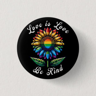 Love Is Love Rainbow Sunflower LGBT+ Gay Lesbian P 1 Inch Round Button