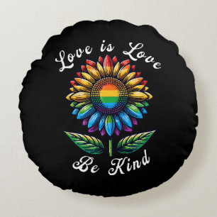 Love Is Love Rainbow Sunflower LGBT+ Gay Lesbian P Round Pillow