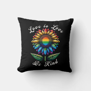 Love Is Love Rainbow Sunflower LGBT+ Gay Lesbian P Throw Pillow
