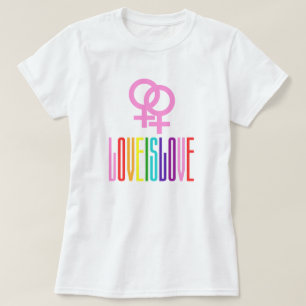 Love is Love Rainbow Text LGBTQ Lesbian Pride T-Shirt