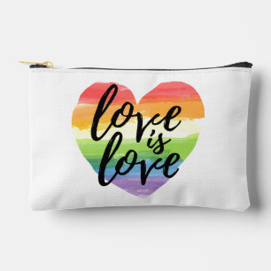 Love is Love   Rainbow Watercolor Heart Accessory Pouch