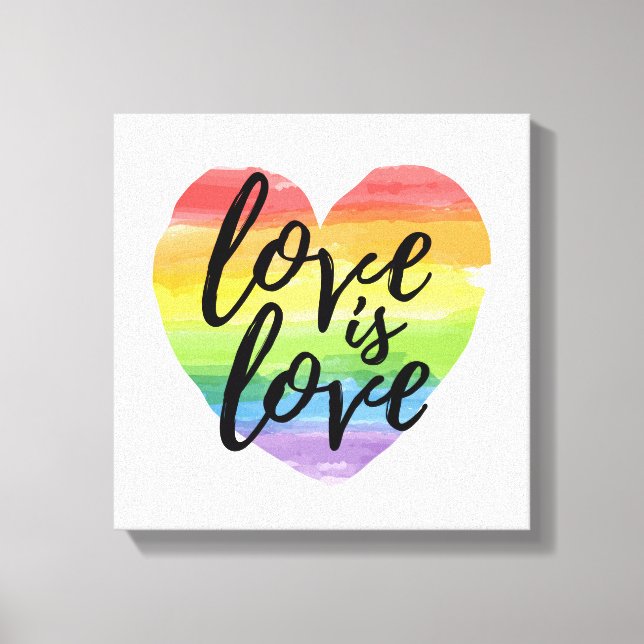 Love is Love | Rainbow Watercolor Heart Canvas Print (Front)