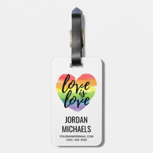Love is Love   Rainbow Watercolor Heart Luggage Tag