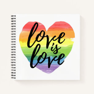 Love is Love Rainbow Watercolor Heart Notebook