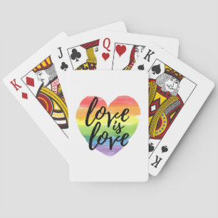 Love is Love   Rainbow Watercolor Heart Playing Cards