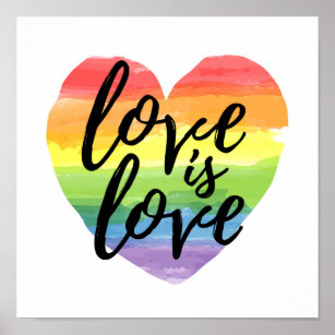 Love is Love   Rainbow Watercolor Heart Poster
