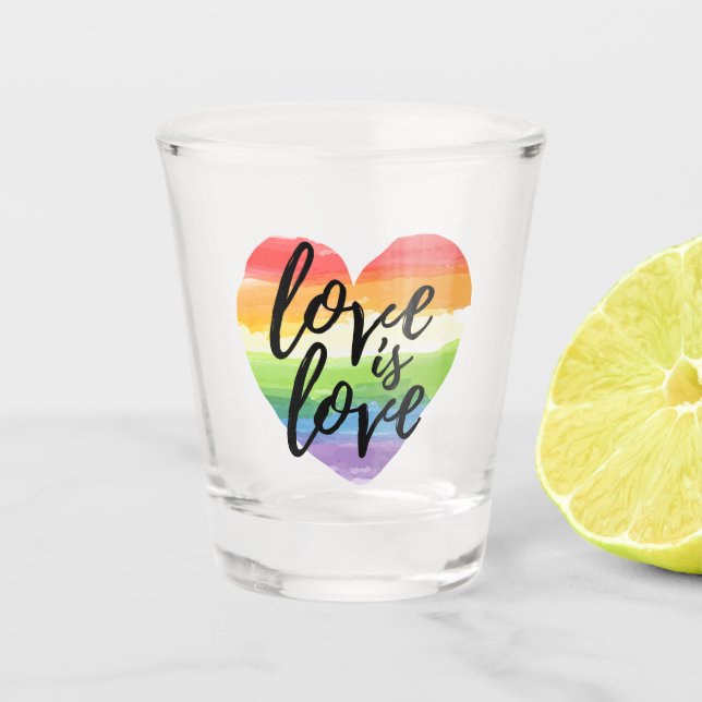 Love is Love | Rainbow Watercolor Heart Shot Glass (Front)
