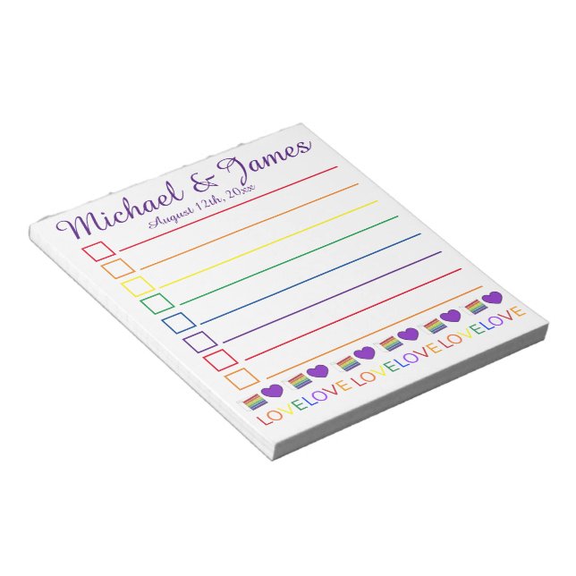 Love is Love Rainbow Wedding Cake Heart Favour Notepad (Angled)