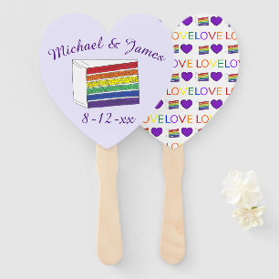 Love is Love Rainbow Wedding Cake Purple Heart Hand Fan