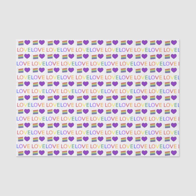 Love is Love Rainbow Wedding Cake Purple Heart Tissue Paper (Front)