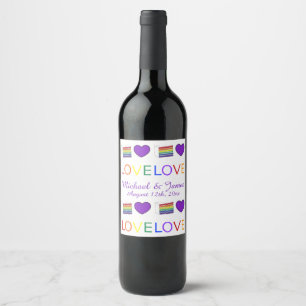 Love is Love Rainbow Wedding Heart Cake Gay Pride Wine Label