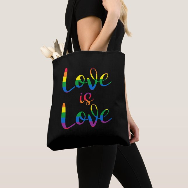 Love Is Love Script LGBT Black Tote Bag (Close Up)