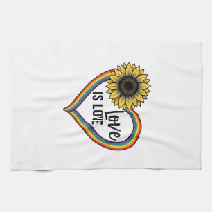 Love Is Love Sunflower Heart Vintage Vector Shirt_ Kitchen Towel
