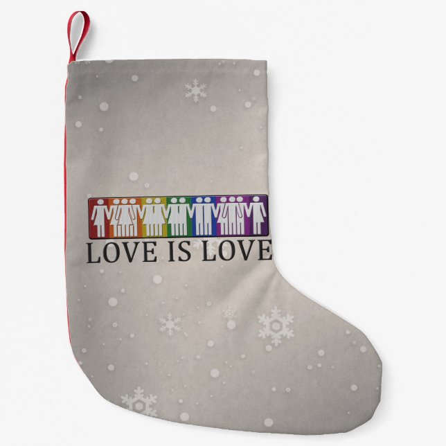 Love is Love text with Silhouette LGBT People  Small Christmas Stocking (Front)