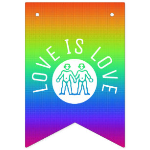 Love is Love Typography Gay Pride LGBT Rainbow Bunting Flags