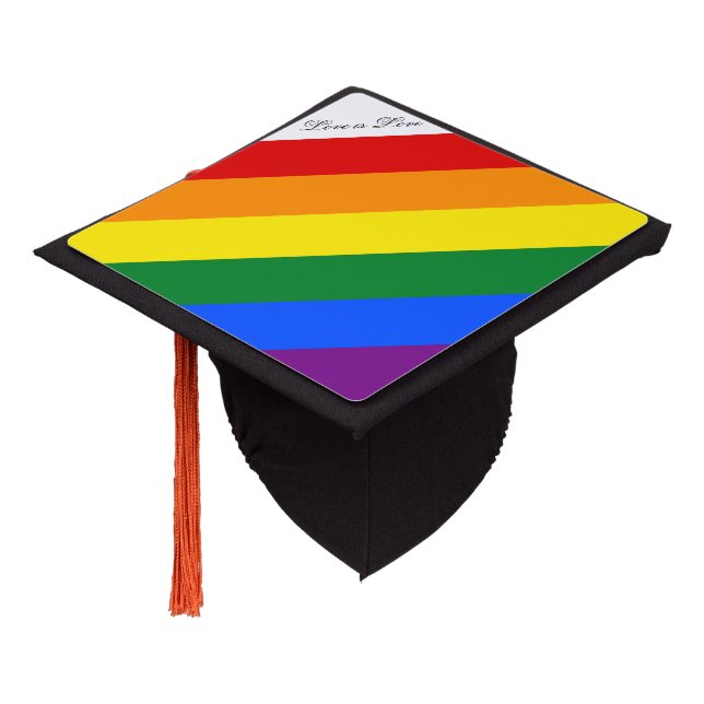Love is Love Typography Gay Pride LGBT Rainbow Graduation Cap Topper (Angled)