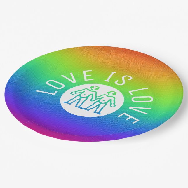 Love is Love Typography Gay Pride LGBT Rainbow Paper Plate (Angled)
