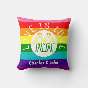Love is Love Typography Gay Pride LGBT Rainbow Throw Pillow