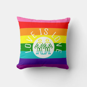 Love is Love Typography Gay Pride LGBT Rainbow Throw Pillow