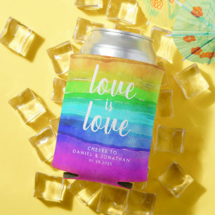 "Love is Love" Watercolor Pride Rainbow Can Cooler