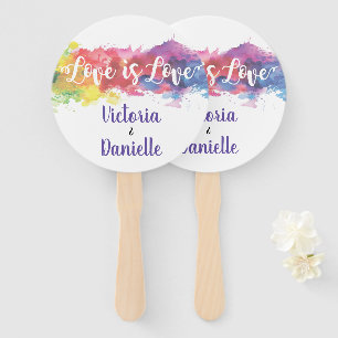 Love is Love watercolor Wedding Hand Fans