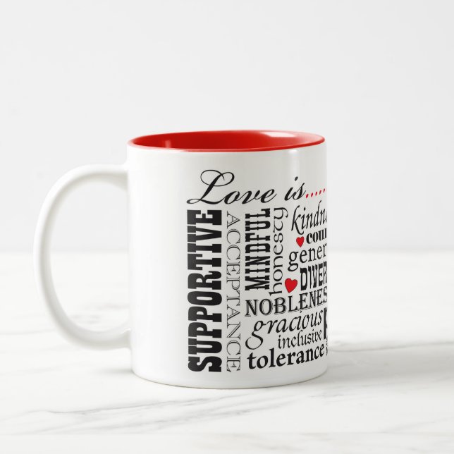 Love Is Love, Words Matter Two-Tone Coffee Mug (Left)