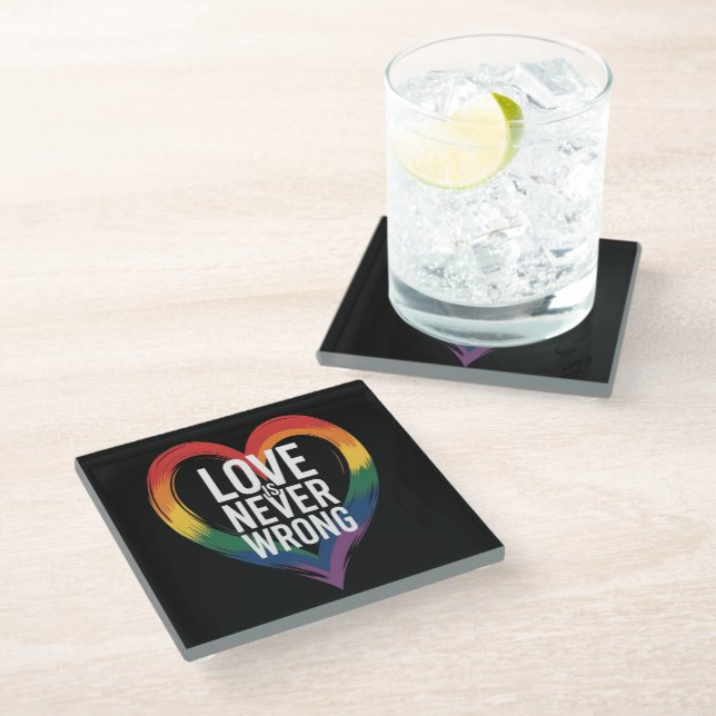 Love is never wrong Pride Month LGBT Glass Coaster (Angled)