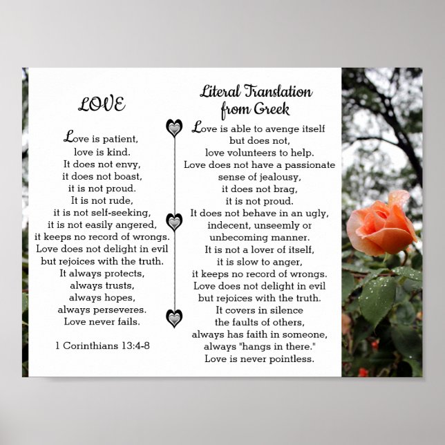 Love is Patient 1 Corinthians 13:4-8 Poster (Front)